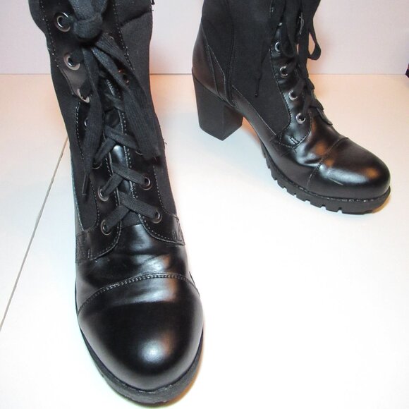 XOXO Black Lace-Up Ankle Boots Size 9 Worn Once Combat Pleather & Fabric Claudia - Picture 7 of 15